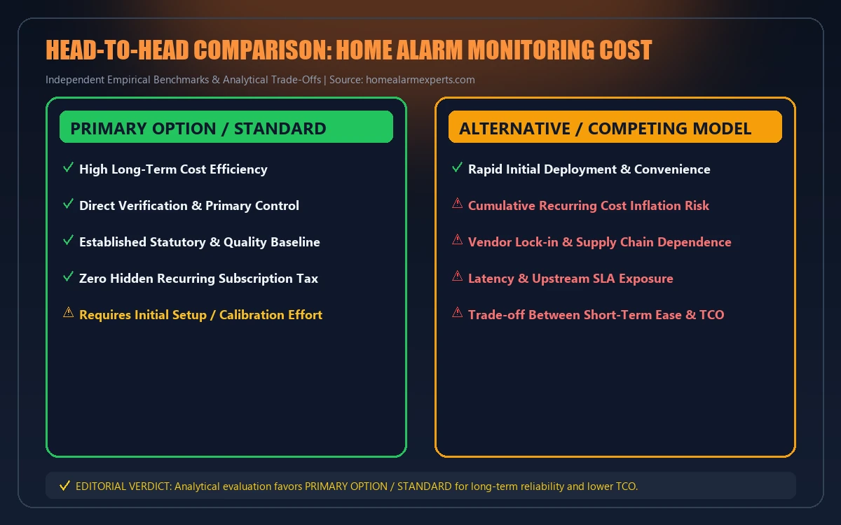 Head-to-head comparison matrix for home alarm monitoring cost
