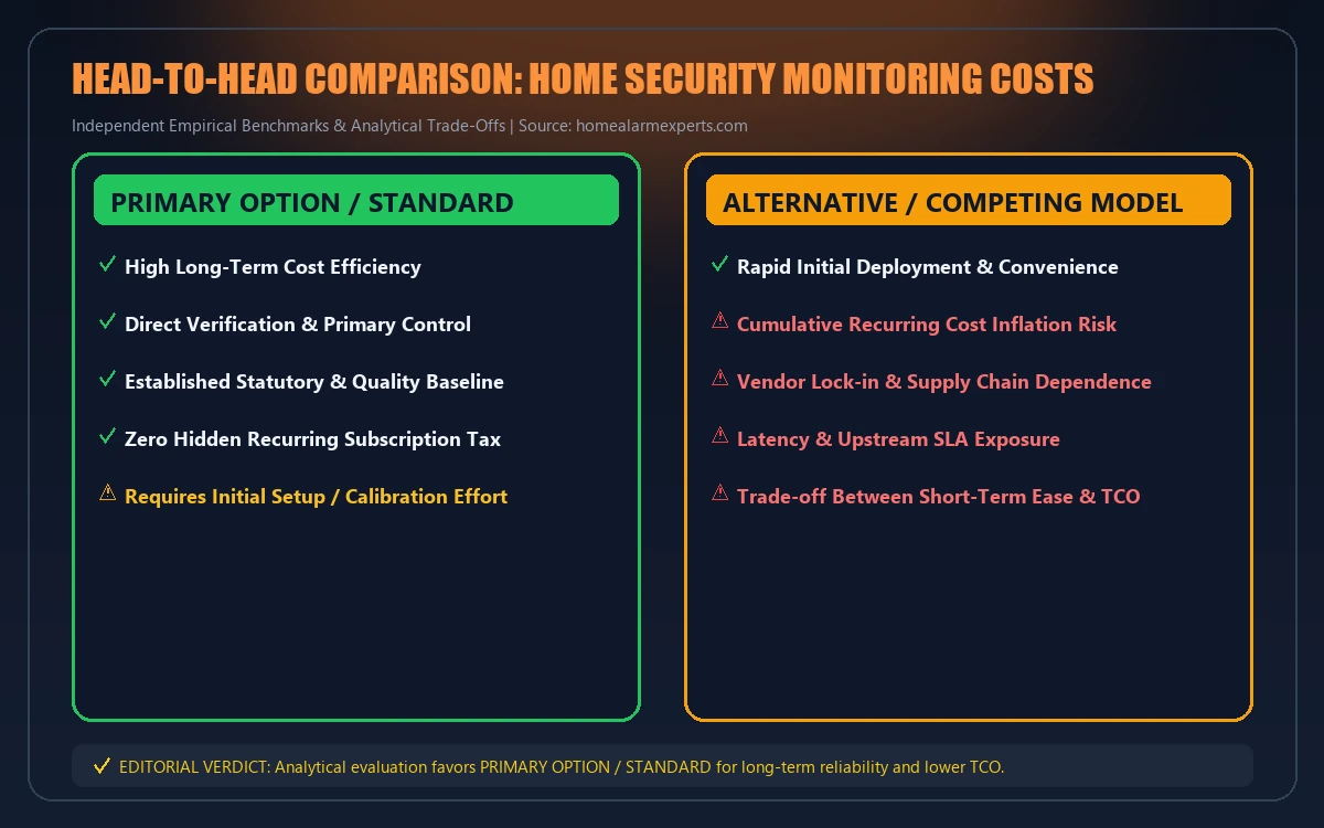 Head-to-head comparison matrix for home security monitoring costs