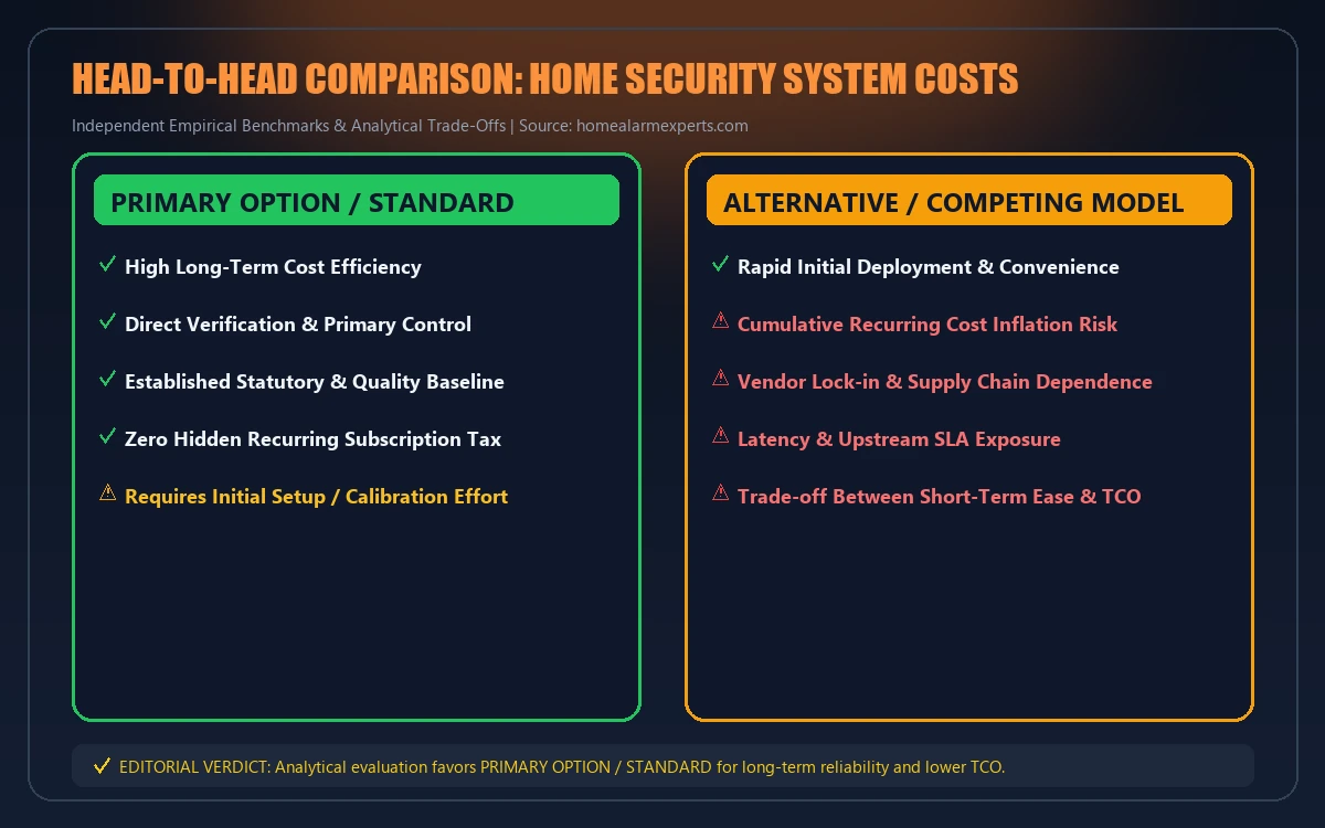 Head-to-head comparison matrix for home security system costs